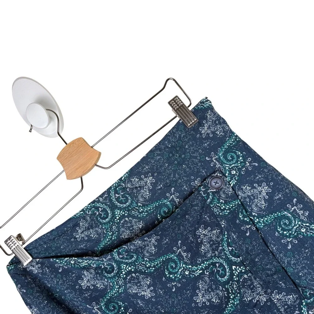 Free People Take It Easy Navy Teal Paisley Wrap Front Skort Mini Skirt Shorts